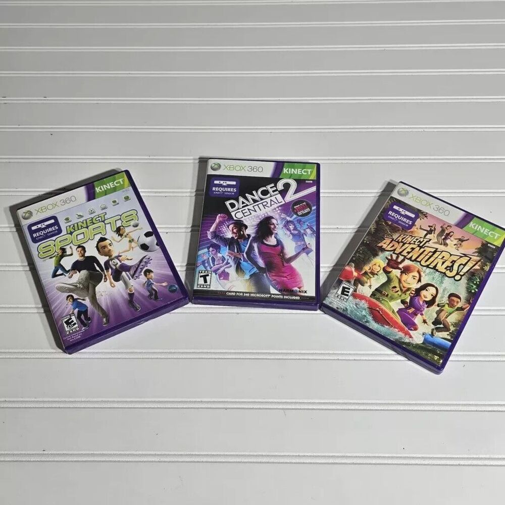 DANCE CENTRAL 2, ADVENTURES, SPORTS Microsoft Xbox 360 - Lot of 3 - Kinect Games